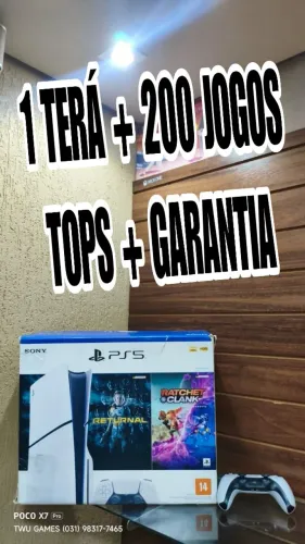 PS5 slim mídia física + 200 jogos tops