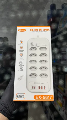 Filtro de Linha 10 Tomadas + Entradas USB/USB-C- 2800W Turbo