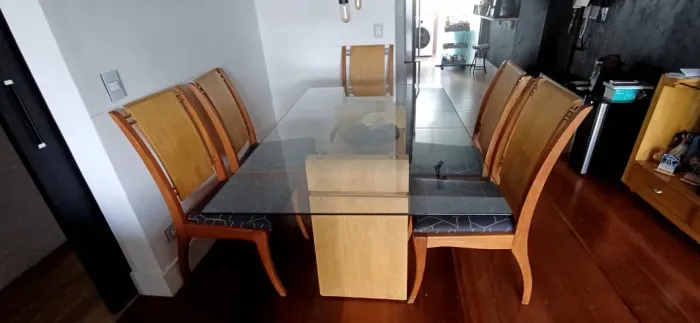 Mesa de Jantar 6 lugares Tampo de Vidro