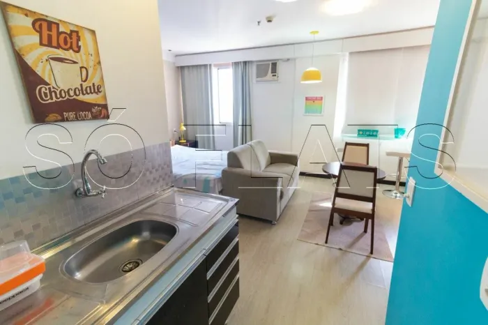 Flat diferenciado e totalmente mobiliado na Vila Olimpia, próx da Av Sto Amaro e Av Brig.