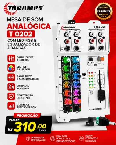 Mesa de som Taramps com leds