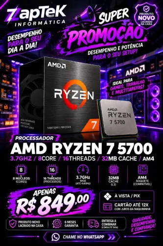 Processador AMD Ryzen 7 5700, novo, lacrado e na caixa.