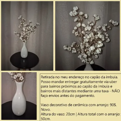 Vaso off white de cerâmica com arranjo branco novo