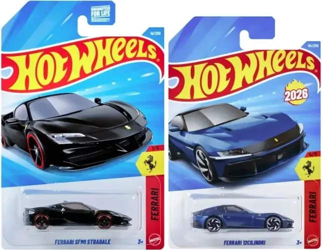 Kit com 2 Miniaturas Hot Wheels Ferrari - Ferrari 12Cilindri e Ferrari SF90 Stradale