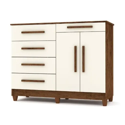 Cômoda Deluxe - 5 Gavetas + 2 Portas - Chocolate/OFF White - 122cm Larg