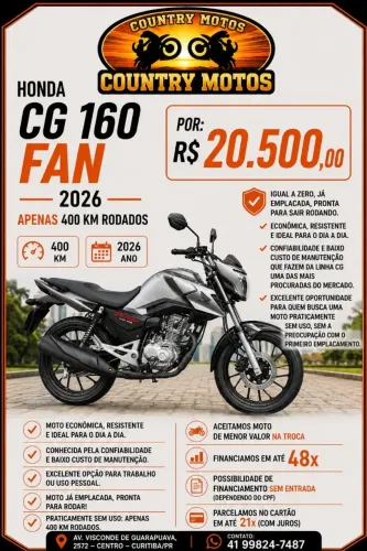 Cg 160 Fan - 2026 - 400km - Emplacada