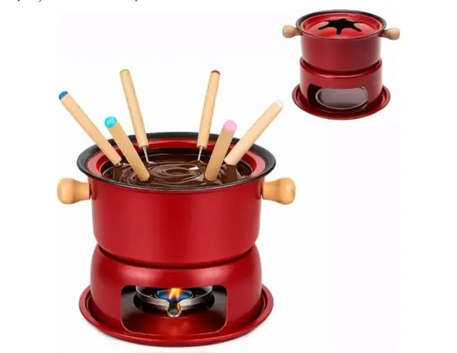 Conjunto Aparelho de Fondue em Aço 1,7 Litros 11 peças - Kit Completo (Vermelho)