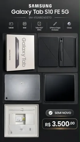 Tablet Samsung Galaxy Tab S10 FE 5G (aceito Iphone 15 ou 16 usado na troca)