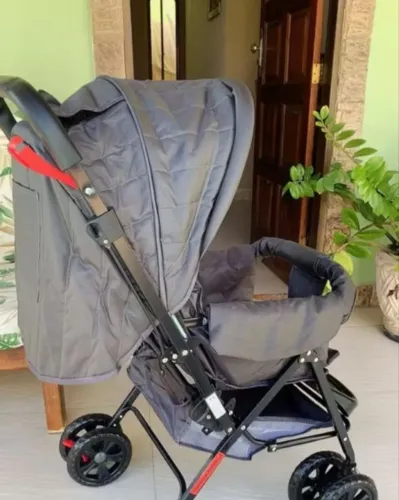 Carrinho De Bebê Rover Tipo Berço Prime Baby 2 em 1 Com Alça Reversível Cinza 3 Posições