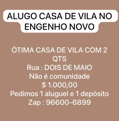 Alugo casa de vila no Engenho Novo