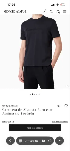 Camiseta de Algodão Puro com Assinatura Bordada Preta