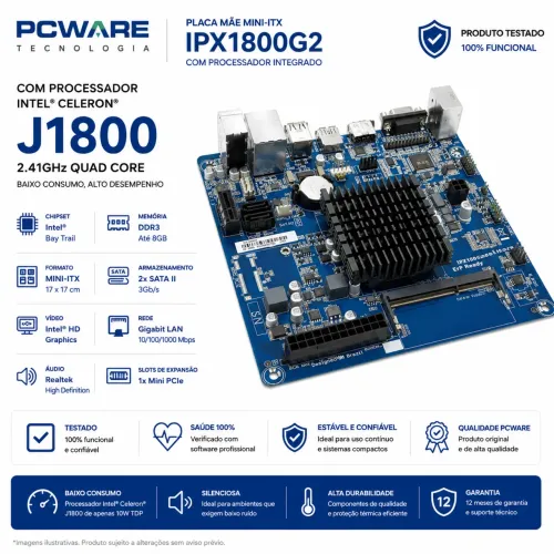 Placa Mãe Pcware IPX1800G2 Celeron J1800 Mini-ITX DDR3