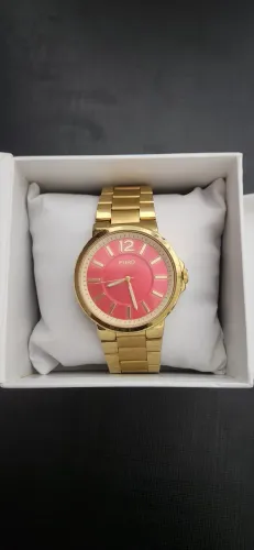 Relógio Feminino Euro Opole Dourado com Mostrador Rosa + Caixa Original