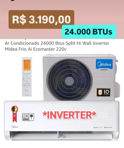 Ar Split Springer Midea Inverter 24.000 BTUs+ Novo + Nota + Garantia + Cartão 12X