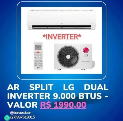 Ar Split LG Dual Inverter 9.000 BTUs + Novo + Nota + Garantia + Cartão 12x*!!!  