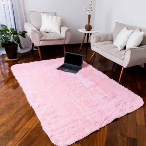 tapete sintetico felpudo macio 100x1,60m sala quarto estudio foto ko-20-rosa