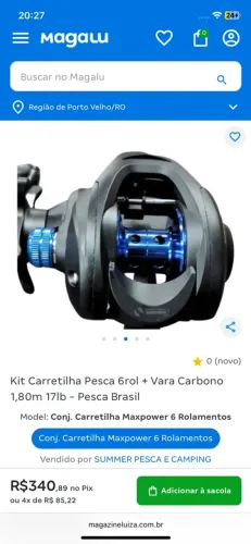 VARA CARBONO + CARRETILHA PESCA BRASIL