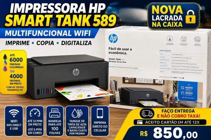 IMPRESSORA HP SMART TANK 589 WIFI MULTIFUNCIONAL NOVA LACRADA NA CAIXA !