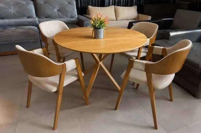 Mesa de jantar redonda 120 diâmetro madeira maciça