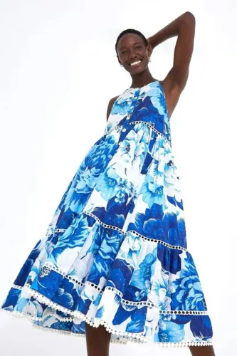 Vestido chita floral azul farm