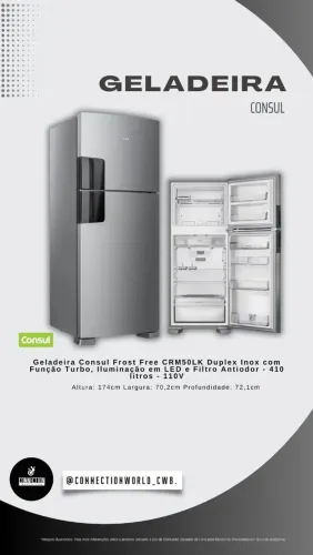 Geladeira Consul Frost Free CRM50LK Duplex Inox com Funcao Turbo 410 litros - 110V
