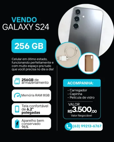 Vende-se uma celular galaxi S24 semi novo. Contato Marianna *