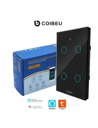 Interruptor Inteligente Wi-Fi 4 Botões Touch - Compatível com Alexa e Google Home (Novo)
