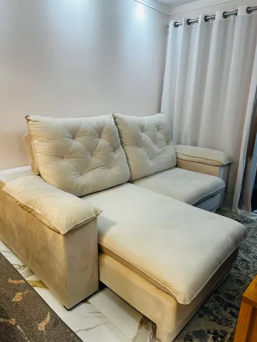 Sofá Retrátil e Reclinável 2,40 m - Suede Bege | Pillow Top | Molas Ensacadas