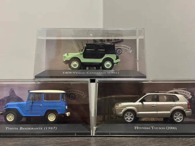 Três miniaturas - Toyota Bandeirante / Hyndai Tucson / DKW-Vemag Candango