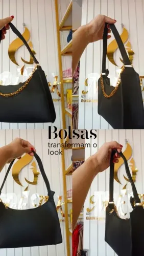 Bolsa shoulder bag preta com corrente dourada