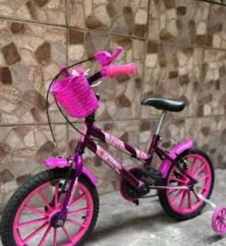 Bicicleta infantil, aro 16 rosa e lilás 