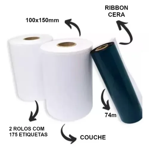 Rolos etiqueta couche com ribbon para impressora térmica correio 10x15 100x150