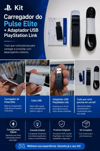KIT CARREGADOR PULSE ELITE + USB PLAYSTATION LINK