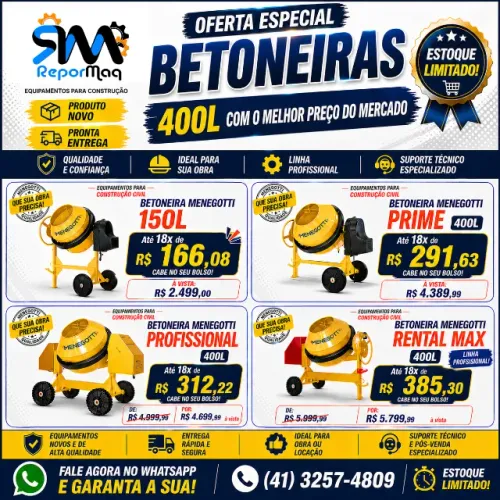 Betoneiras Menegotti 150/400L.