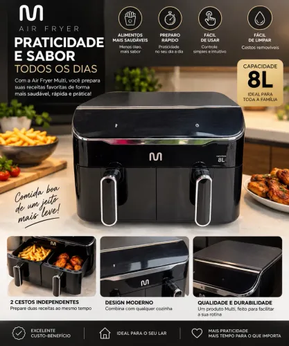 Air Fryer Multi de 8 L com 2 gavetas
