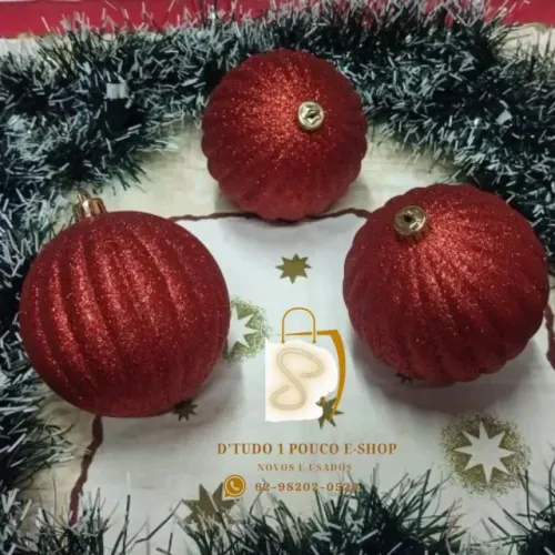 BOLA DECORADA GLITER NATAL C/3 UND PVC (VERMELHO) 10CM - E.U.A