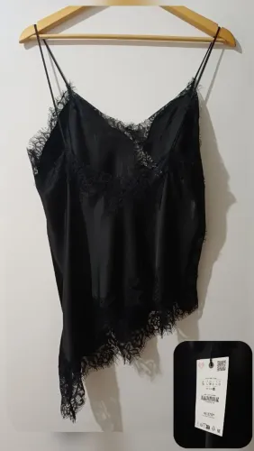 TOP ESTILO LINGERIE COM RENDA ZARA - Novo com etiqueta - Preta Tamanho G