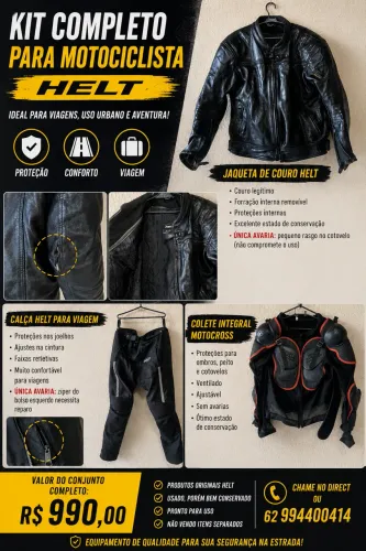 Vendo jaqueta de couro e calça Helt e protetor integral motocross