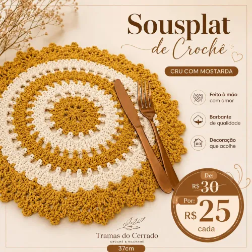 Sousplat de Crochê colorido, 37cm