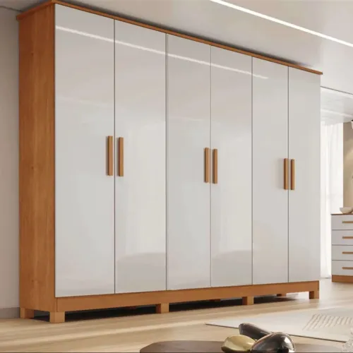 Guarda-roupa Casal 2,12m Nina Nature/Off 6 Portas 4 Gavetas 100% MDF com Pés - Bianchi