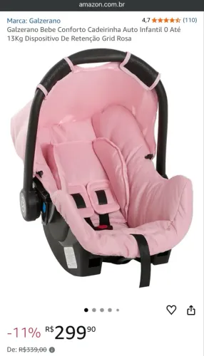 Bebê Conforto Cadeirinha Auto Galzerano Grid Rosa