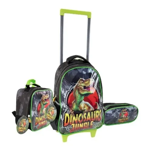 Kit mochila 3 peças dinossauro 
