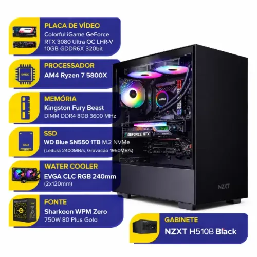 PC Gamer - Ryzen 7 5800X, Geforce RTX 3080 10GB, 32GB DDR4 3600mhz, SSD M.2 NVme 1TB