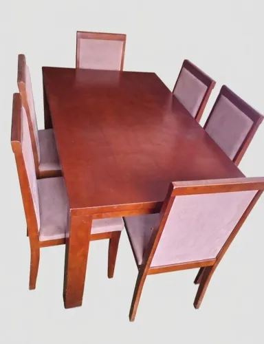 Mesa de Jantar com 6 Cadeiras Estofadas - Ótimo Estado