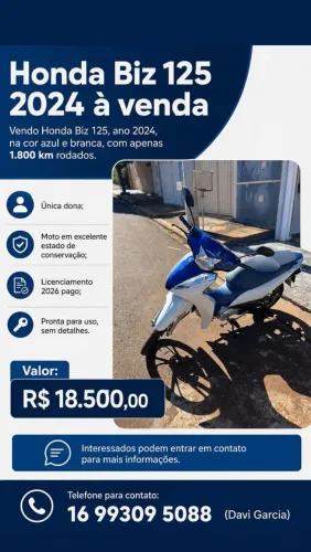 Vendo Honda Biz 125 Flex - Cor Azul e branco - MORRO AGUDO/SP