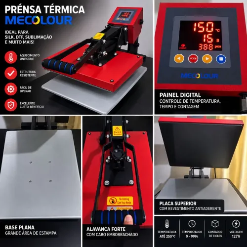 Mecolour EA 4050 prensa térmica sublimadora plana camiseta 40x50cm Vermelho/Preto