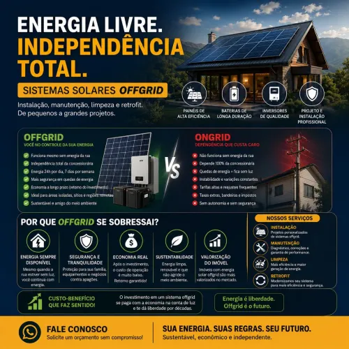 Sistema Fotovoltaico Solar Offgrid Instalação, manutenção, retrofit.