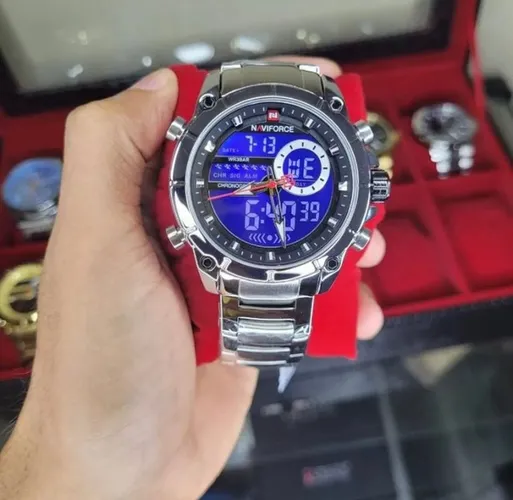 Relógio de Pulso NAVIFORCE Prata Digital/Analógico à Prova d'Água Masculino PROMOÇÃO