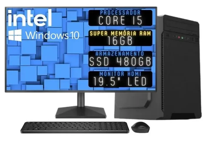 Computador Completo Desktop Intel Core i5 16gb Monitor 19.5" hdmi ssd 480gb Windows