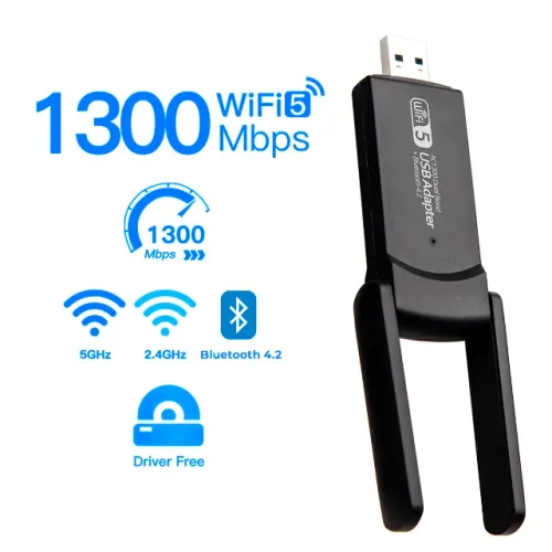 Adaptador de Rede USB Wifi Wireless Sem Fio 2.4g e 5g AC 1300 Dual Band + Bluetooth 4.2